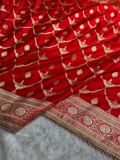 Red Mashru Silk in Jaal Pattern With Gotta Patti Work SKGP15
