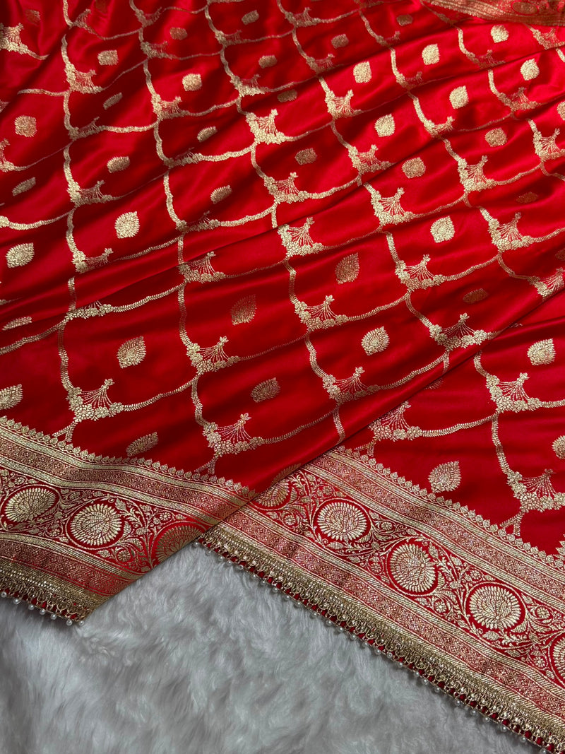 Red Mashru Silk in Jaal Pattern With Gotta Patti Work SKGP15