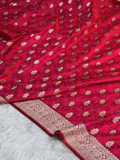 Cherry Red Shades Tanchoi Motif Mashru Silk Saree MST-10
