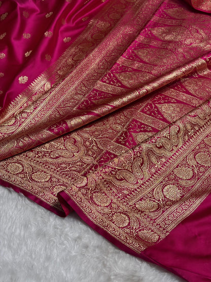 Rani Floral Boota Pattern Satin Katan Silk Saree SK71