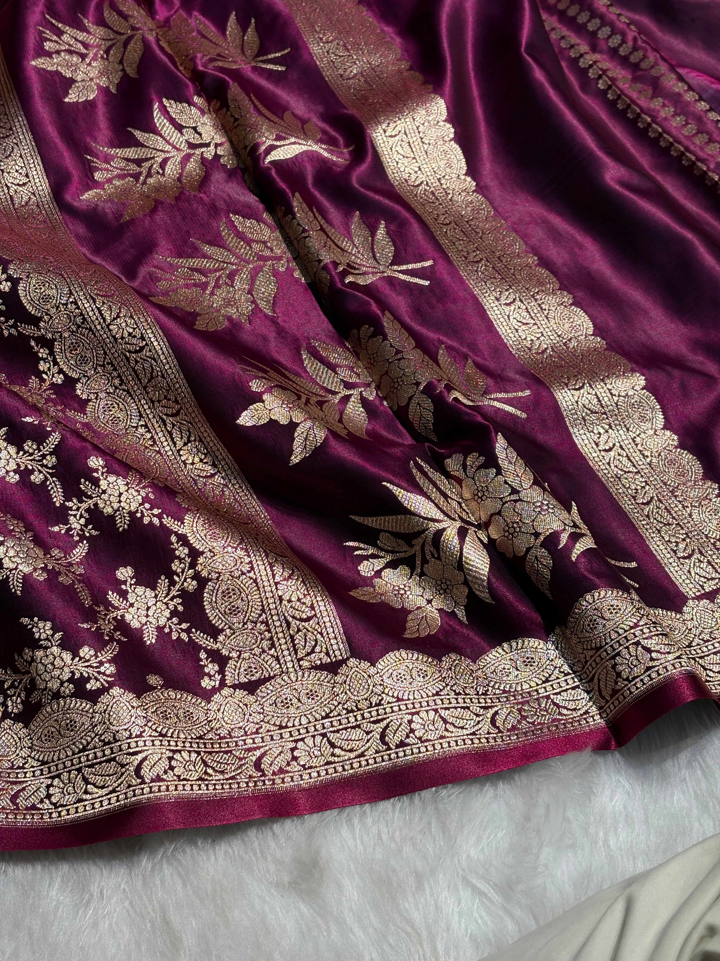 Light Wight Satin Silk Jaal in Wine Shades with brocade Blouse SS16