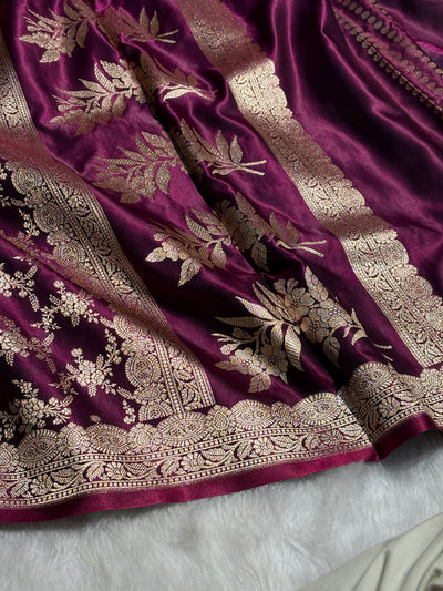 Light Wight Satin Silk Jaal in Wine Shades with brocade Blouse SS16
