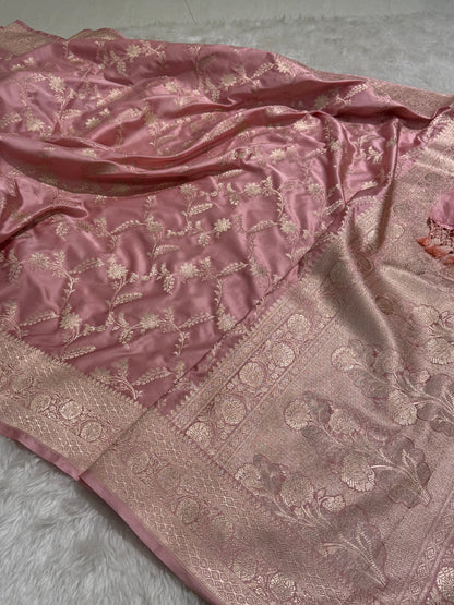 Baby Pink Banarasi Jaal Mashru Silk Saree