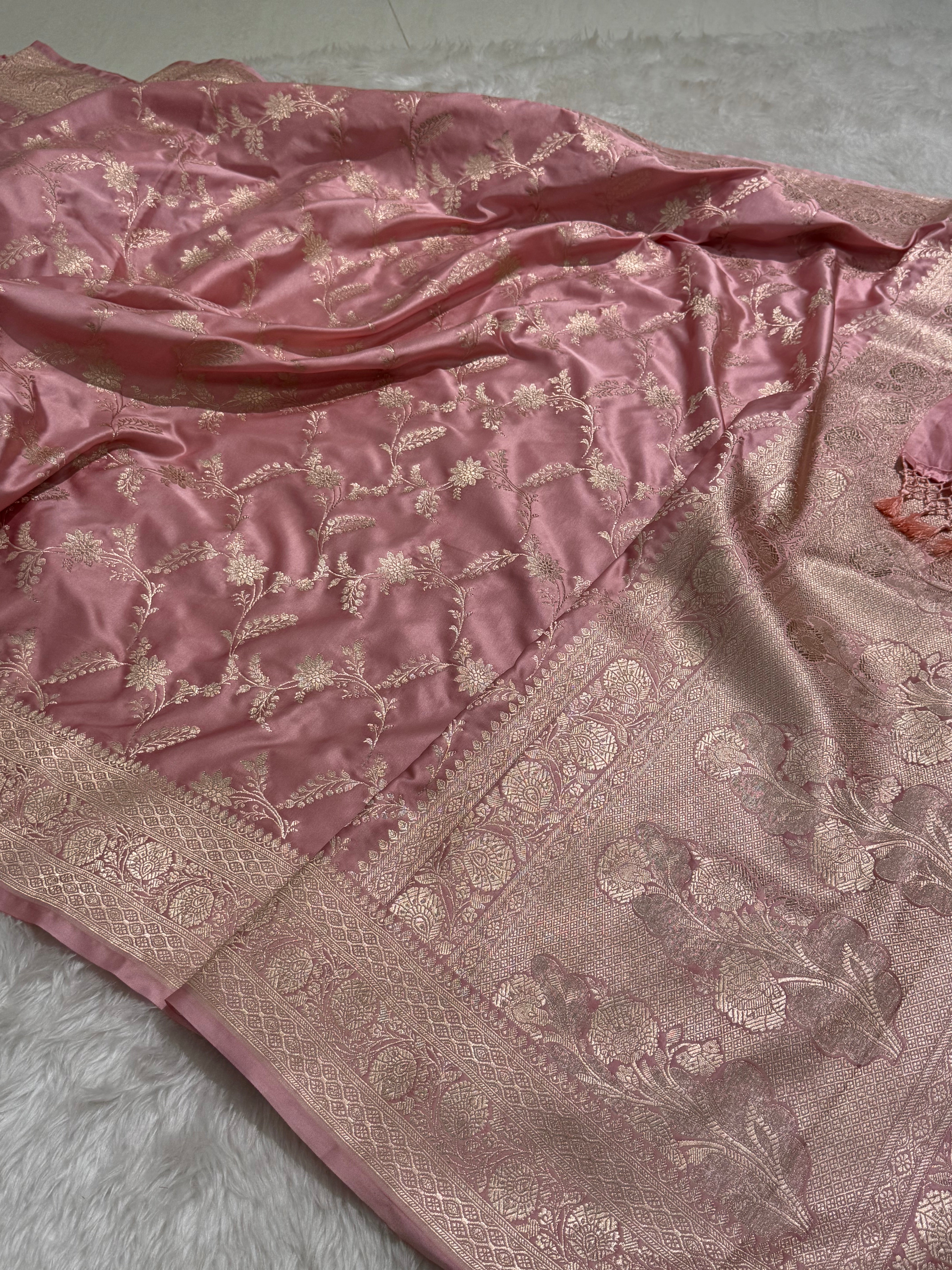 Baby Pink Banarasi Jaal Mashru Silk Saree