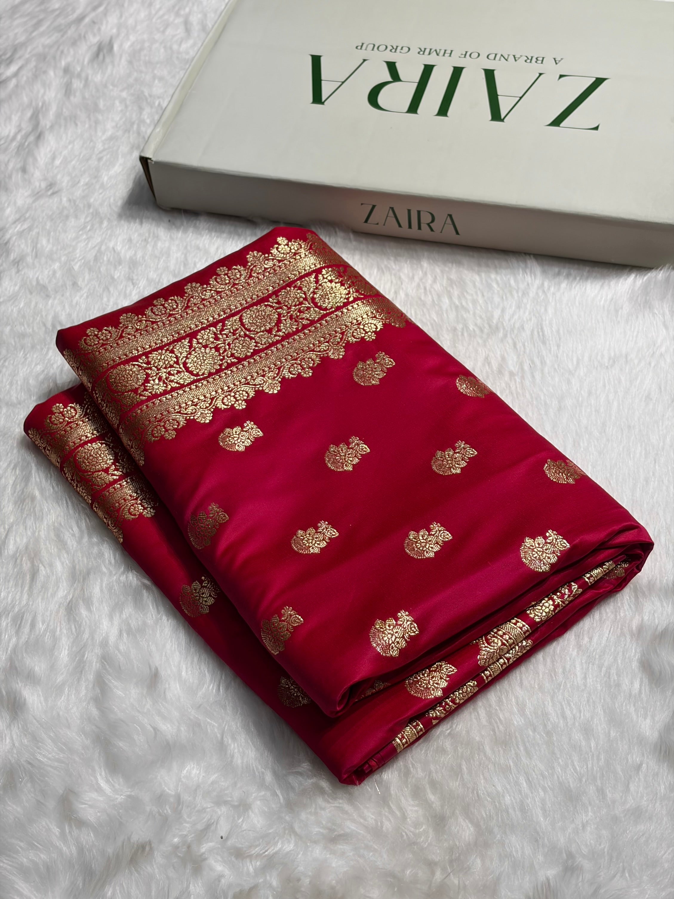 Cross Rani Booti Pattern Satin Katan Silk Saree SK49
