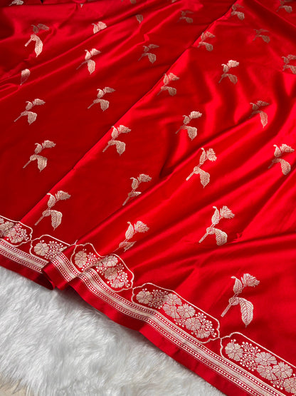 Red Boota With Floral Border Mashru Silk Saree MSM-93