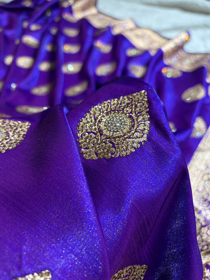 Purple Shades Banarasi Satin Silk Boota with Swarovski Work BSS05 (E)