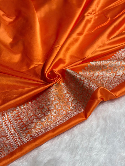 Orange Minakari Tanchoi Floral Booti Mashru Silk Saree MS59