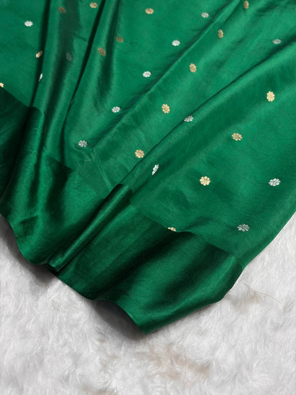 Bottle Green Shade Handwoven Kaduwa Pure Katan Raw Mango Silk RM-05