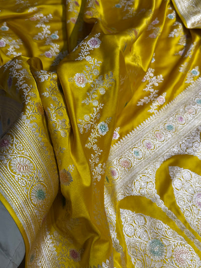 Mustard Minakari Banarasi Cross Mashru Silk Saree MCS01