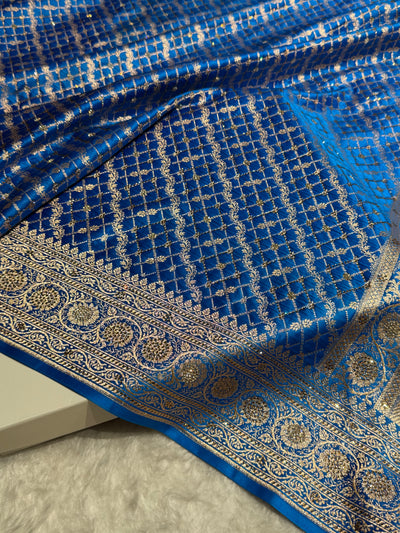 Firozy Banarasi Brocade With Swarovski Work Soft Katan Silk Saree - BSK44