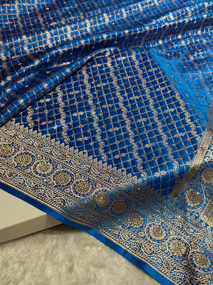 Firozy Banarasi Brocade With Swarovski Work Soft Katan Silk Saree - BSK44