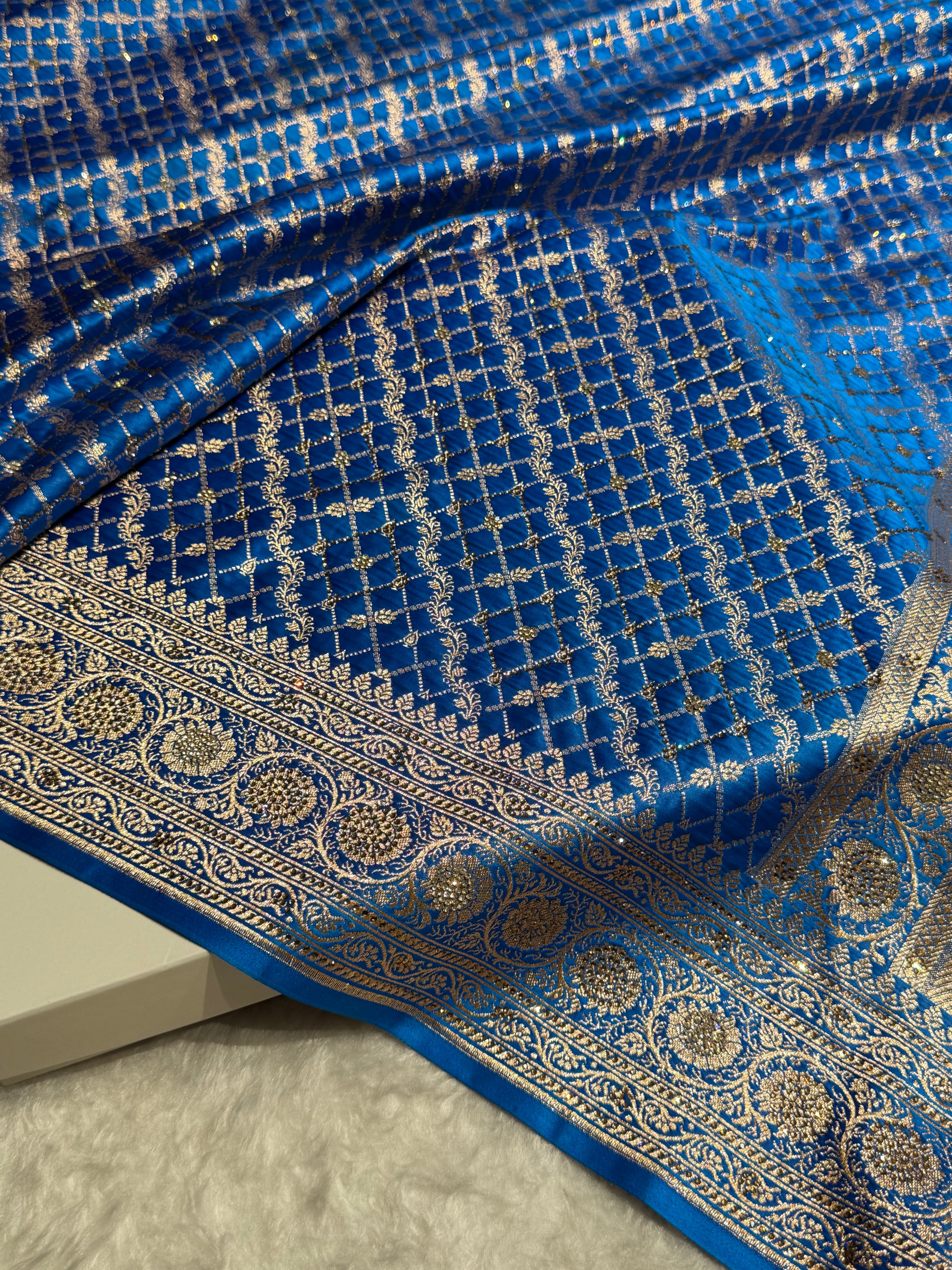 Firozy Banarasi Brocade With Swarovski Work Soft Katan Silk Saree - BSK44