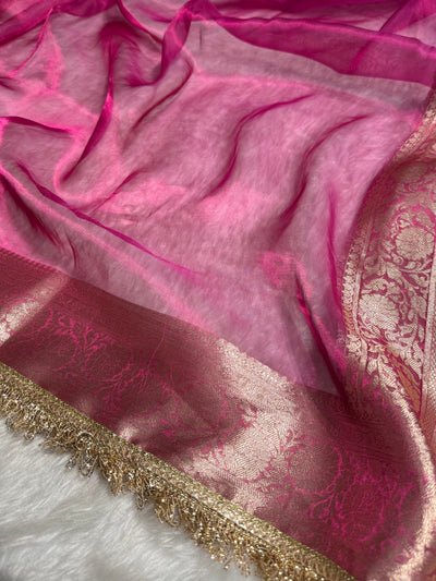 Ruby Pink shade Pure Tissue Silk Saree with Gota Patti PTGP-17
