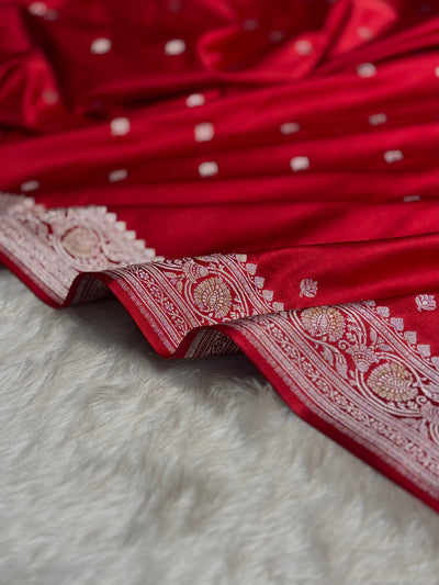Banarasi Red Minakari Booti Mashru Silk Saree MCS10