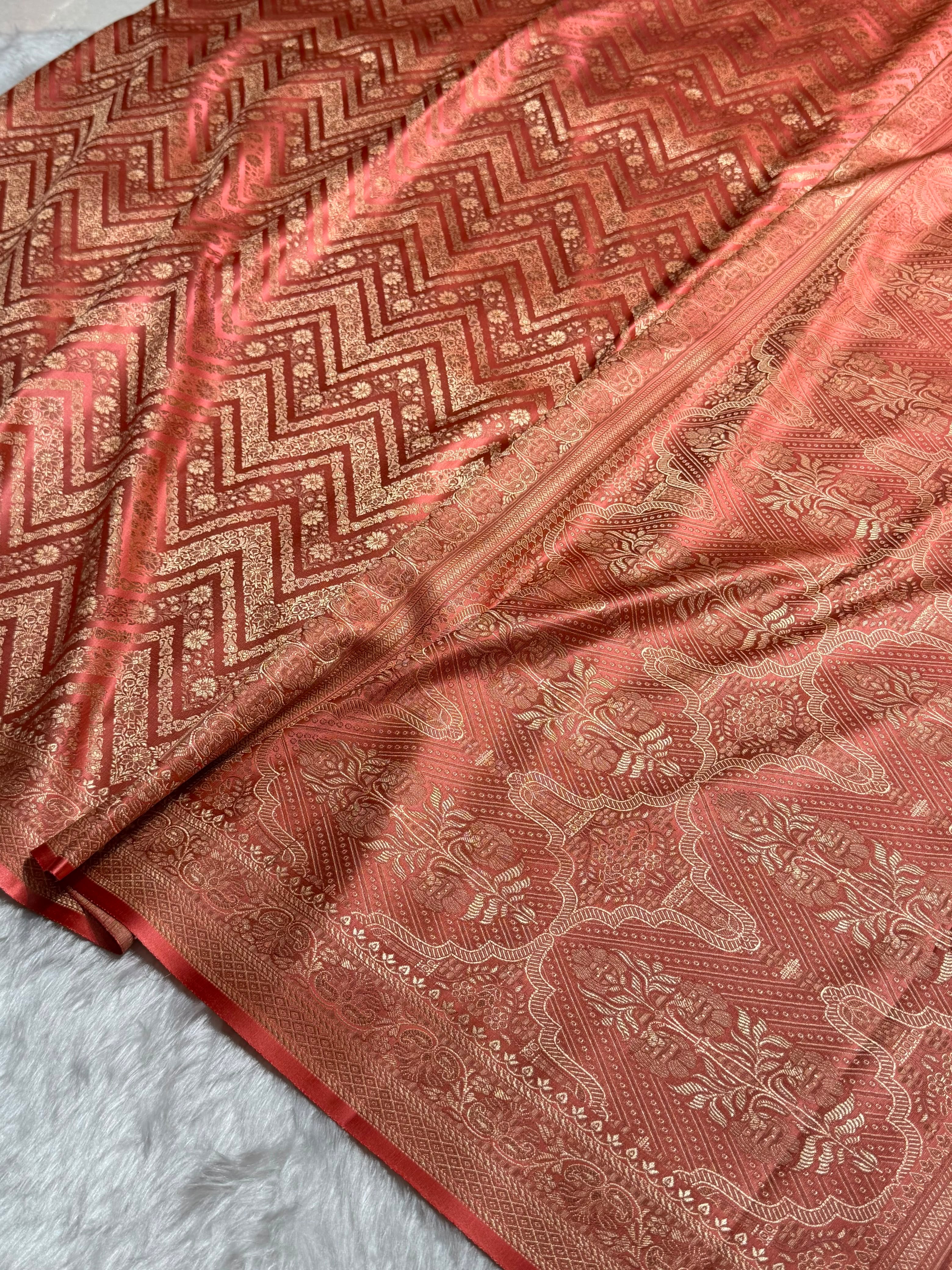 Peach Jamawar Tanchoi With Minakari Jaal Katan Silk Saree SKTM-26