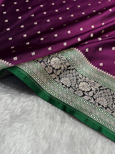 Cross Wine With Floral Border Mashru Silk Saree MSM-99
