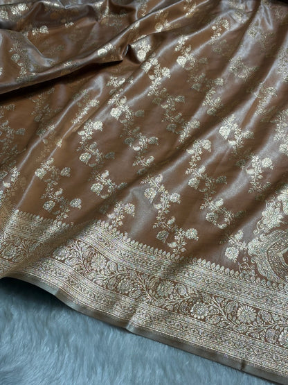 Tusser Shades Banarasi  Cross Jaal Satin Silk Saree SS11
