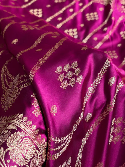 Wine Floral Boota Pattern Satin Katan Silk saree SK39