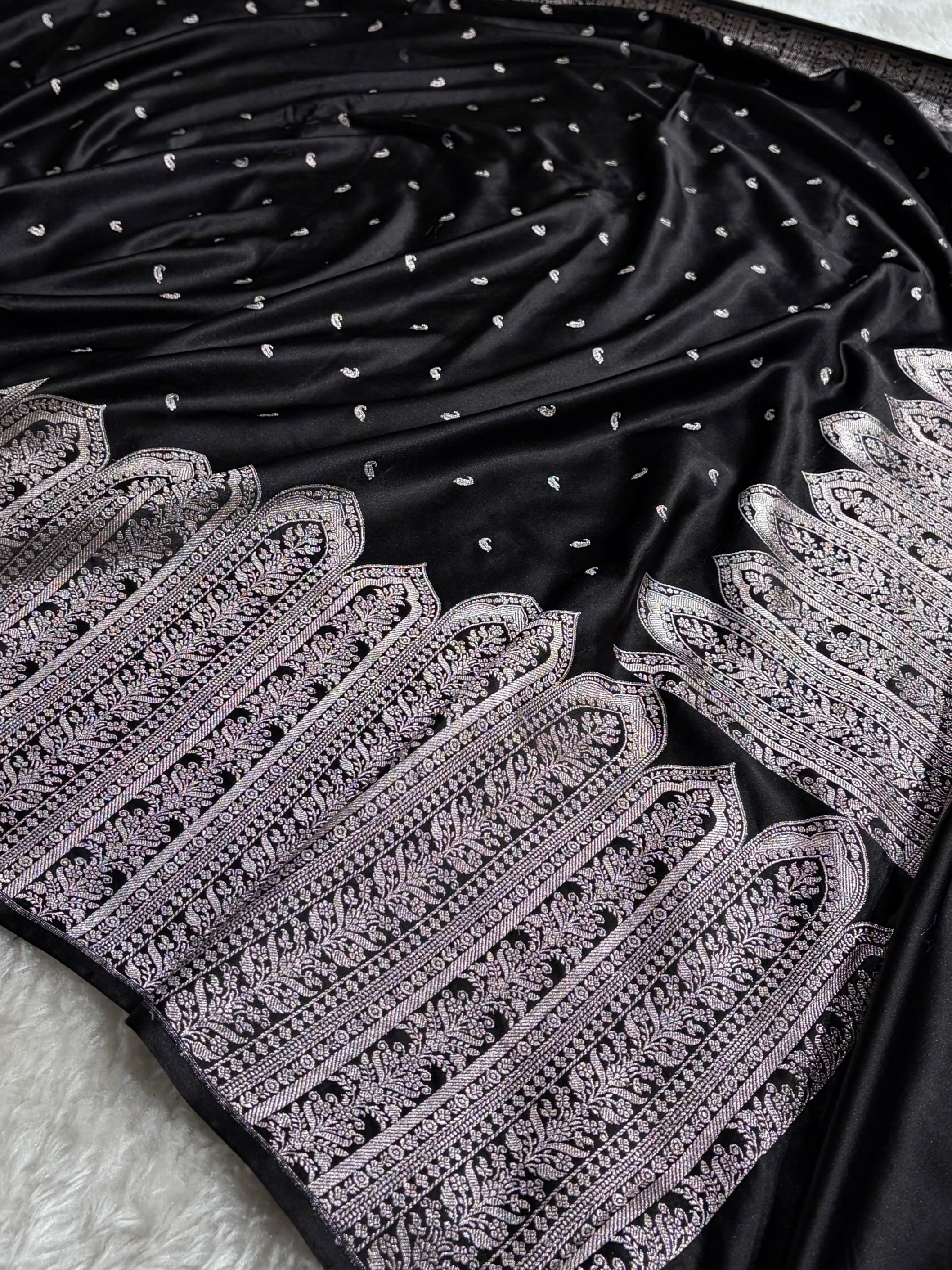 Skirt Border Bridal Black Mashru Silk Saree MS13