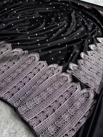 Skirt Border Bridal Black Mashru Silk Saree MCS13