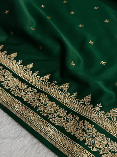 Premium Bottle Green Banarasi Booti Katan Silk Saree