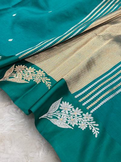 Banarasi Rama Shades Meena Boota Handwoven Pure Katan Paper Silk RM-73
