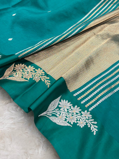 Banarasi Rama Shades Meena Boota Handwoven Pure Katan Paper Silk RM-73