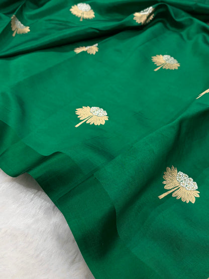 Bottle Green Shades Meena Boota Handwoven Pure Paper Silk RM-43