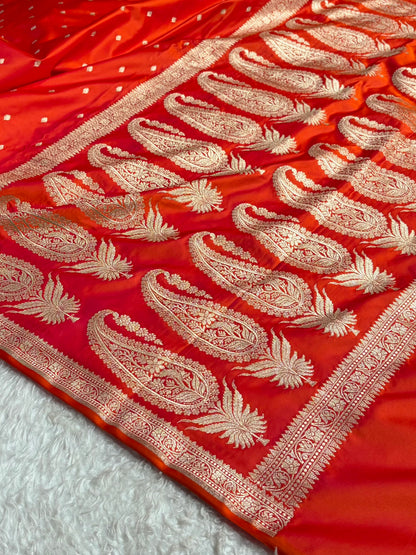 Premium Banarasi Satin Katan Saree in Cross Red Shades SK90