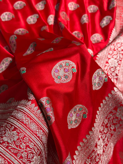 Red With Bananasi Minakari Boota Mashru Silk Saree MCS81
