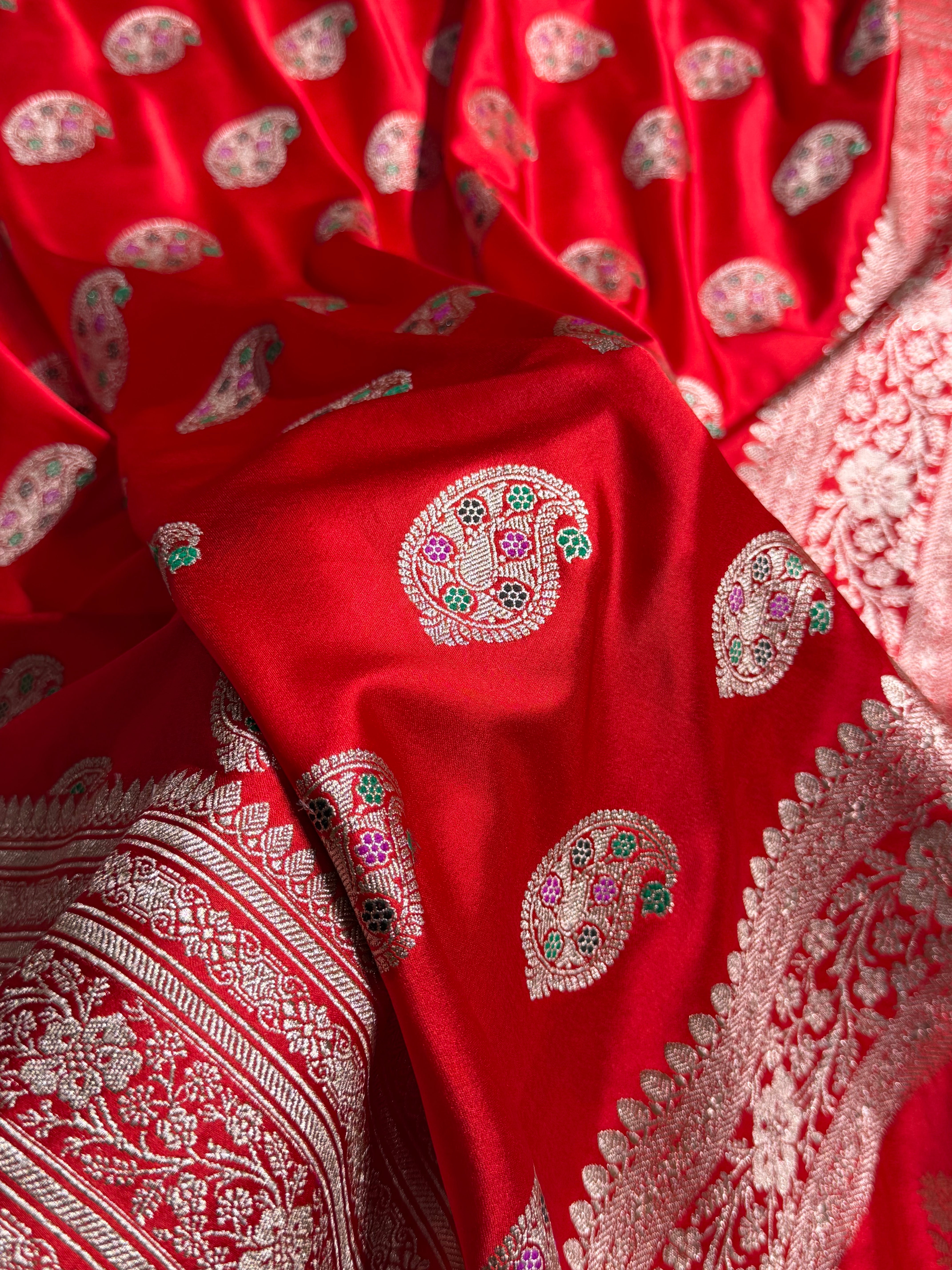 Red With Bananasi Minakari Boota Mashru Silk Saree MS81