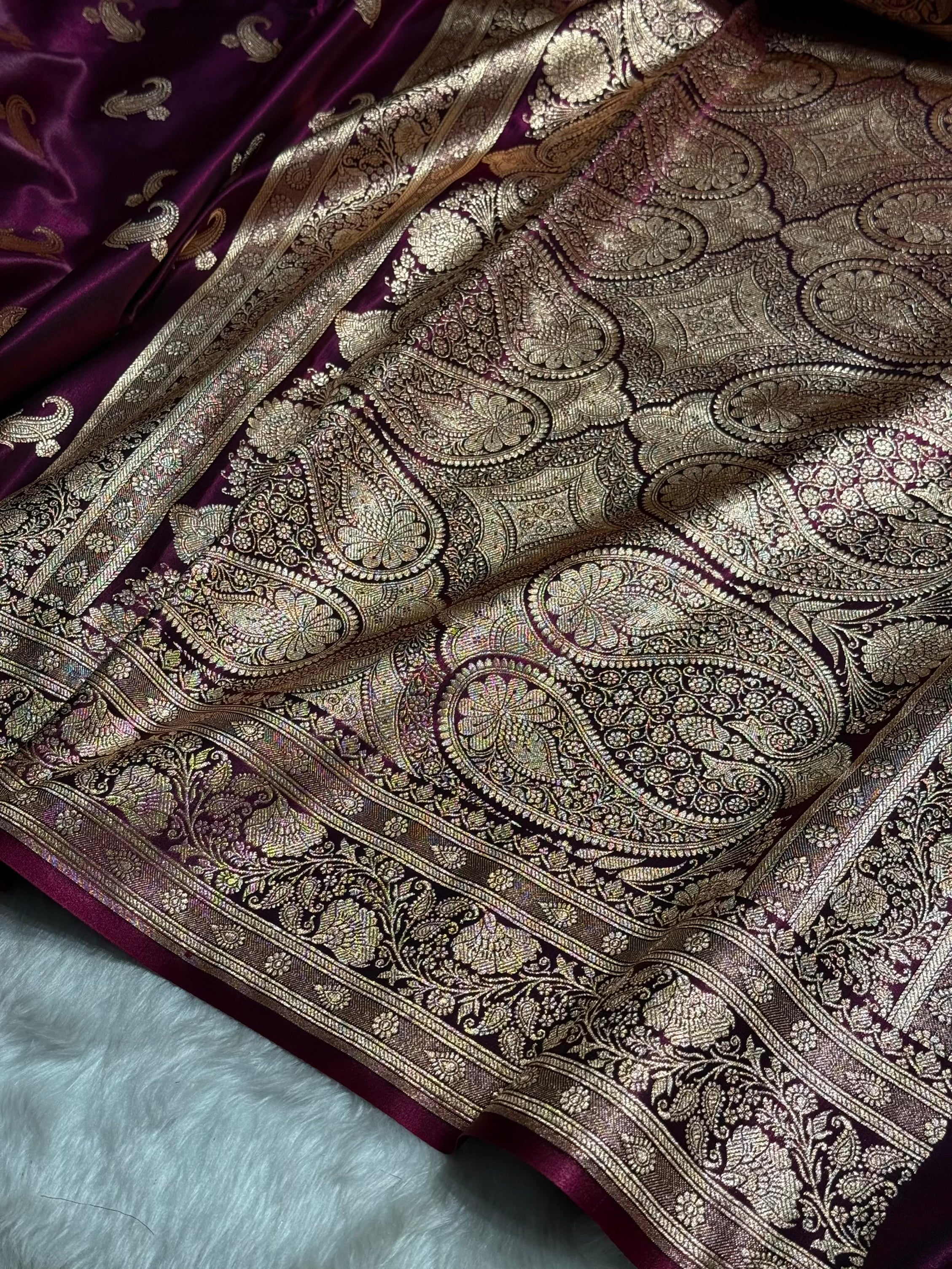 Satin Silk Saree Floral Boota in Wine Shades SS27