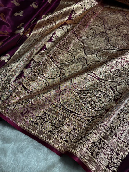 Satin Silk Saree Floral Boota in Wine Shades SS27