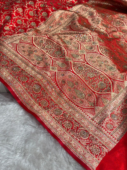 Banarasi Bridal Red Jaal with Swarovski Stone BSS13 (E)