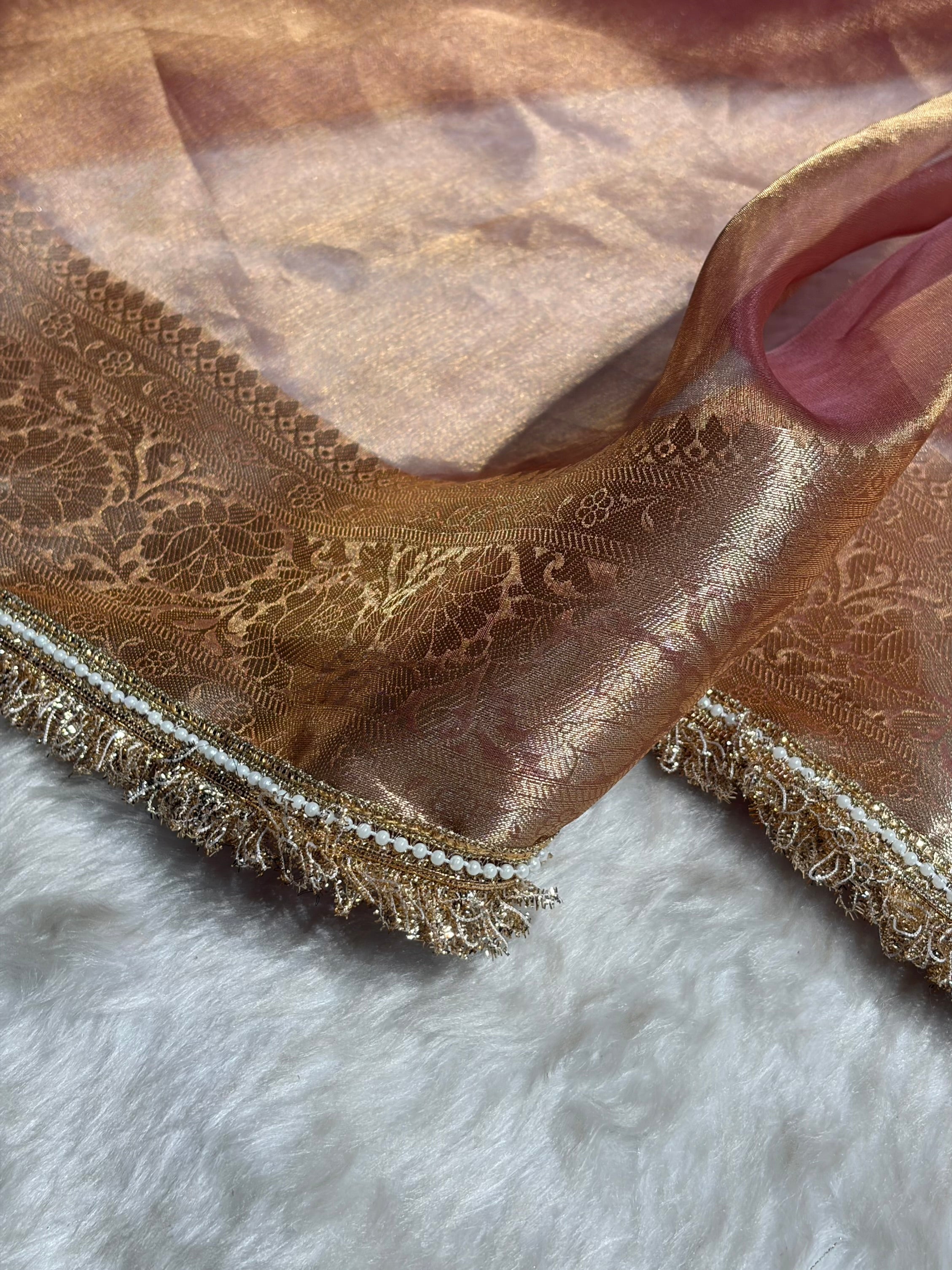 Rusty Pink Shade Pure Tissue Silk Saree with Gota Patti PTGP-17