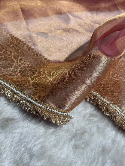 Rusty Pink Shade Pure Tissue Silk Saree with Gota Patti PTGP-17