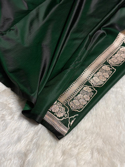 Bottle Green Boota With Floral Border Mashru Silk Saree MSM-93