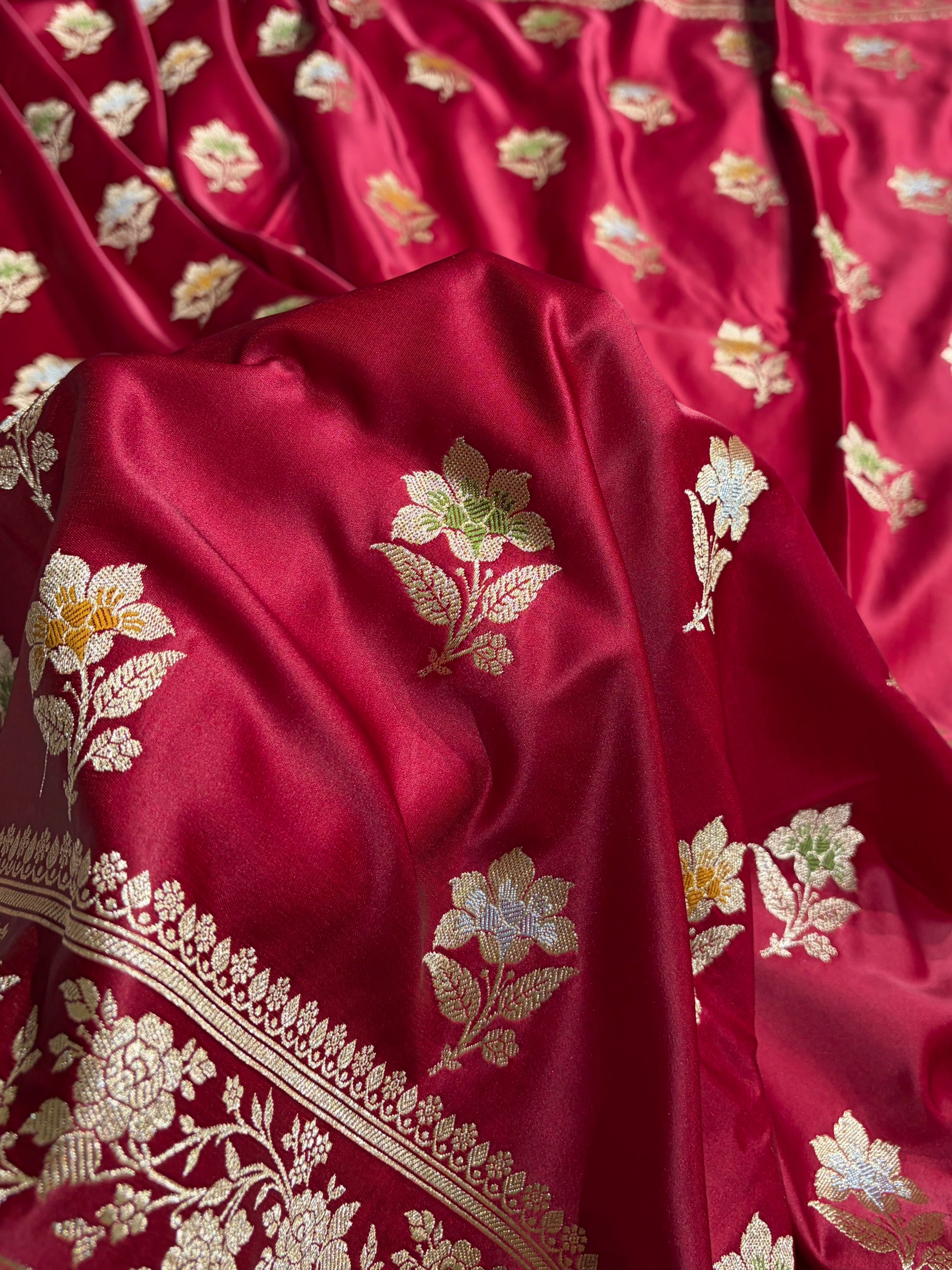 Premium Banarasi Satin Katan Saree With Minakari Boota in Maroon Shades SK112