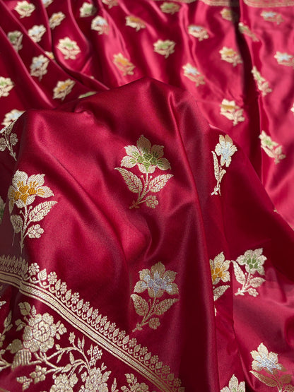 Premium Banarasi Satin Katan Saree With Minakari Boota in Maroon Shades SK112