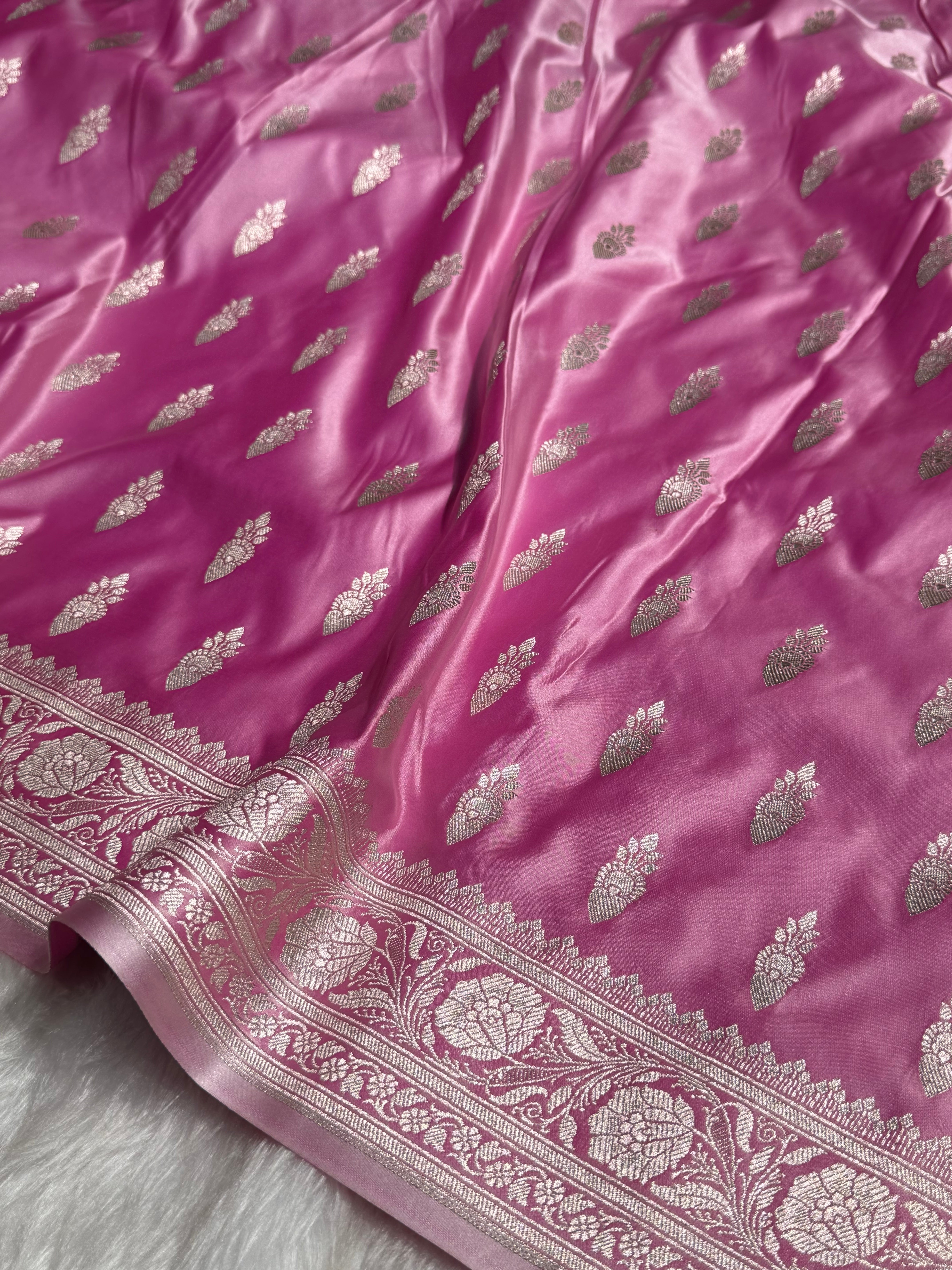 Blush Pink Shades Plain Mashru Silk Saree