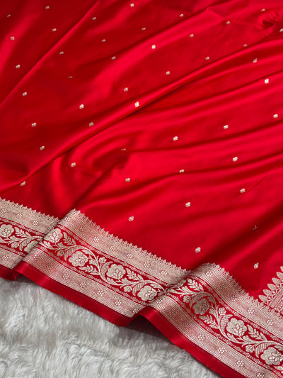 Red Shade With Booti Pattern Mashru Silk Saree
