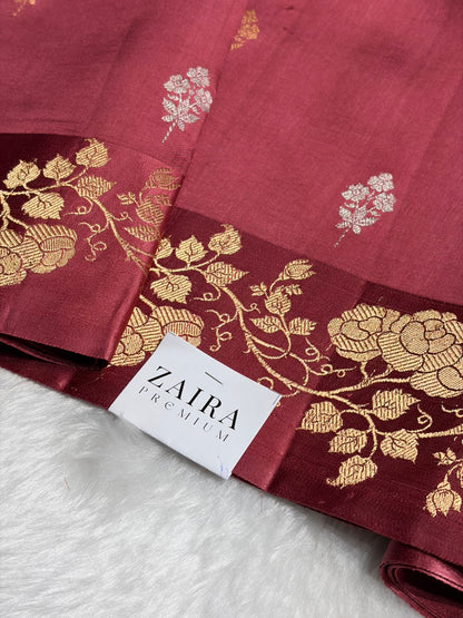 Dusty Peach Shades Meena Boota Handwoven Raw Mango Silk RM-26