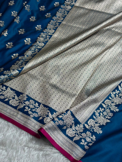 Peacock Shade With Booti Pattern Mashru Silk Saree