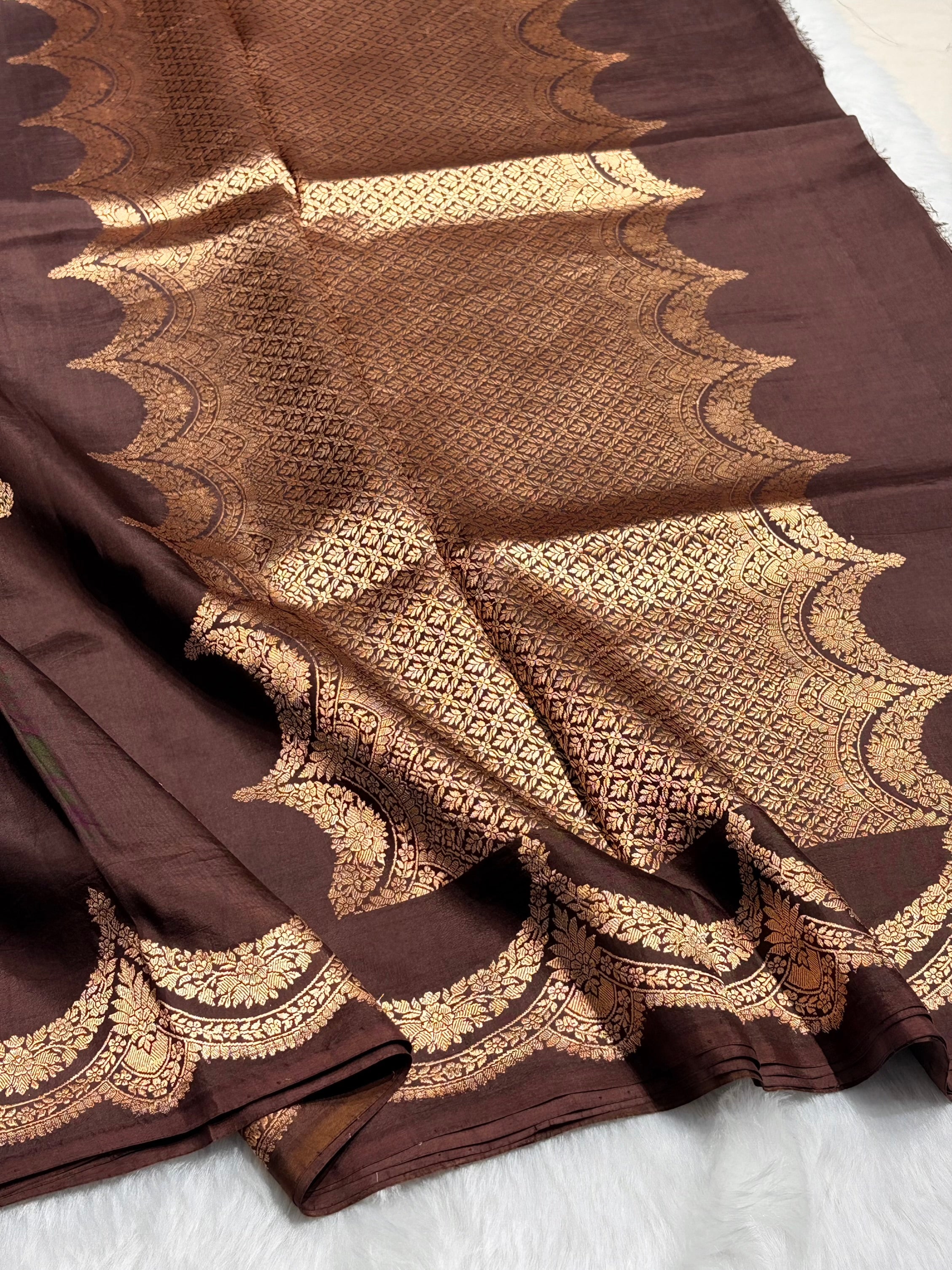 Chocolate Shades Boota Handwoven Pure Katan Raw Mango Silk RM-19