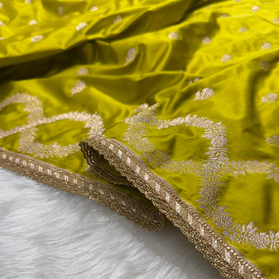 Mehandi Scallop Boota Mashru Silk Saree with gotta Patti MCSGP4