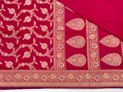 Reddish Pink Antique Zari Blended Banarasi Katan Silk