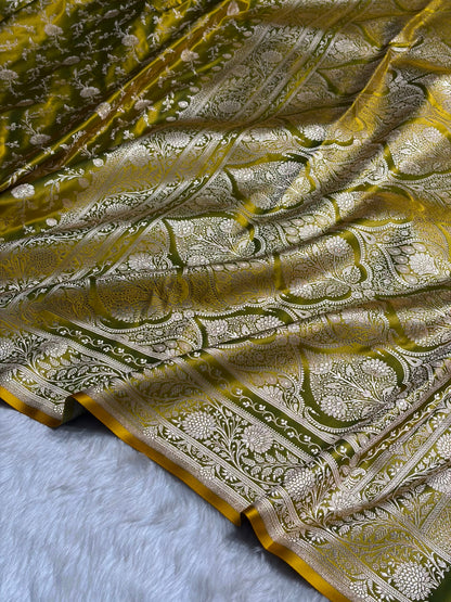 Liril Green Banarasi Jaal Katan Silk Saree SKM37