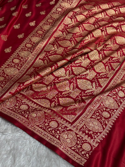 Banarasi Satin Katan Saree With Boota in Maroon Shades SK98