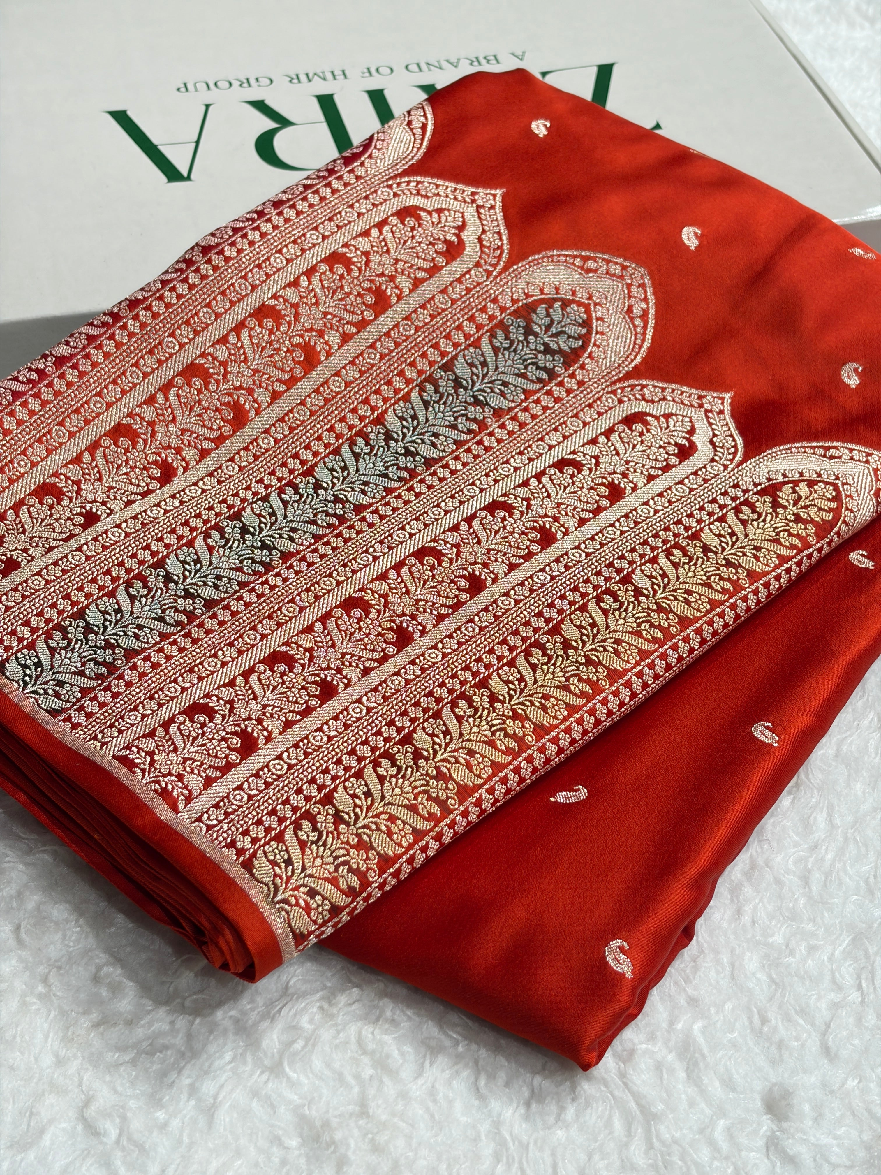 Skirt Border Rust Bananasi Minakari Mashru Silk Saree MS13